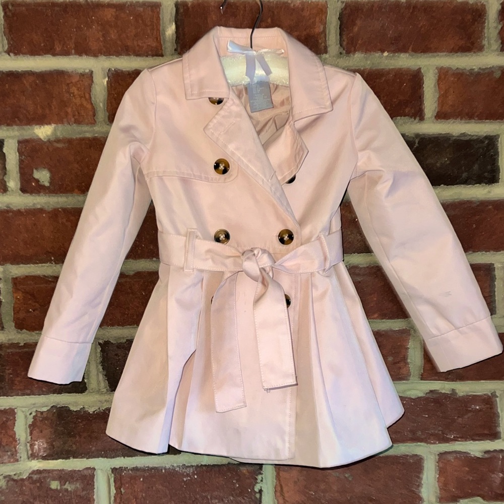 Tahari blush colored toddler raincoat.